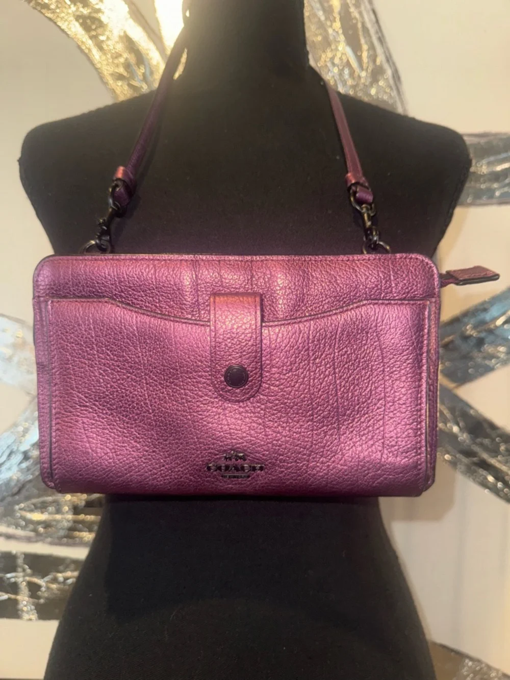COACH Metallic Plum Crossbody Wallet - Picture 4 of 10